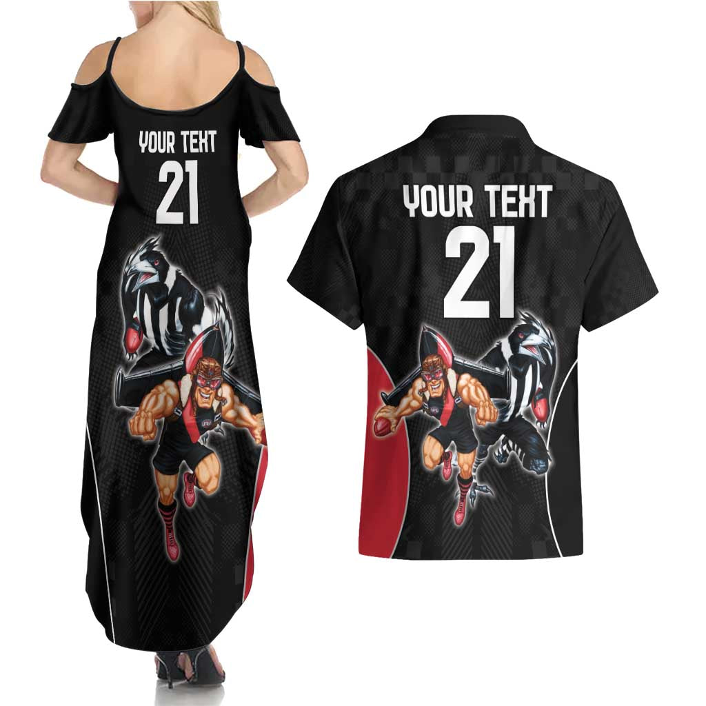 Custom Essendon and Collingwood Couples Matching Summer Maxi Dress and Hawaiian Shirt Together Sporty Style