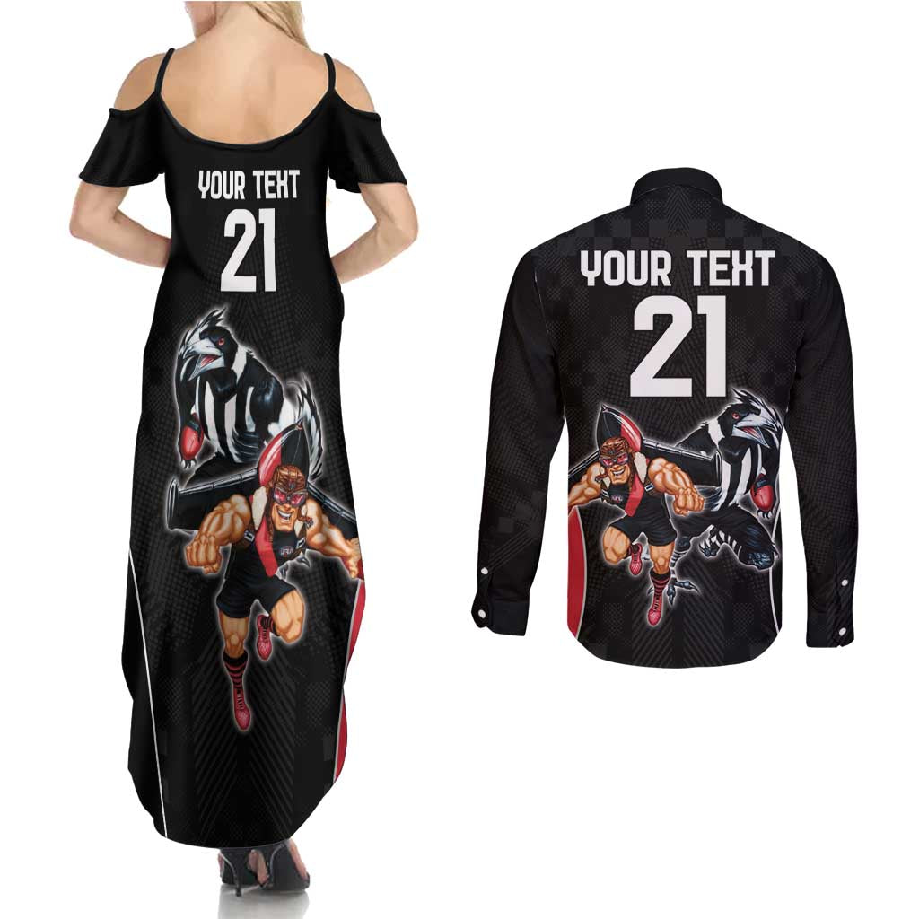 Custom Essendon and Collingwood Couples Matching Summer Maxi Dress and Long Sleeve Button Shirt Together Sporty Style