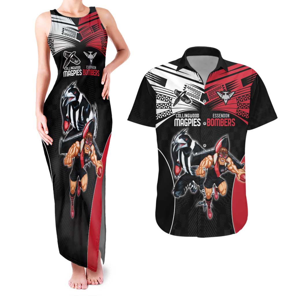 Custom Essendon and Collingwood Couples Matching Tank Maxi Dress and Hawaiian Shirt Together Sporty Style