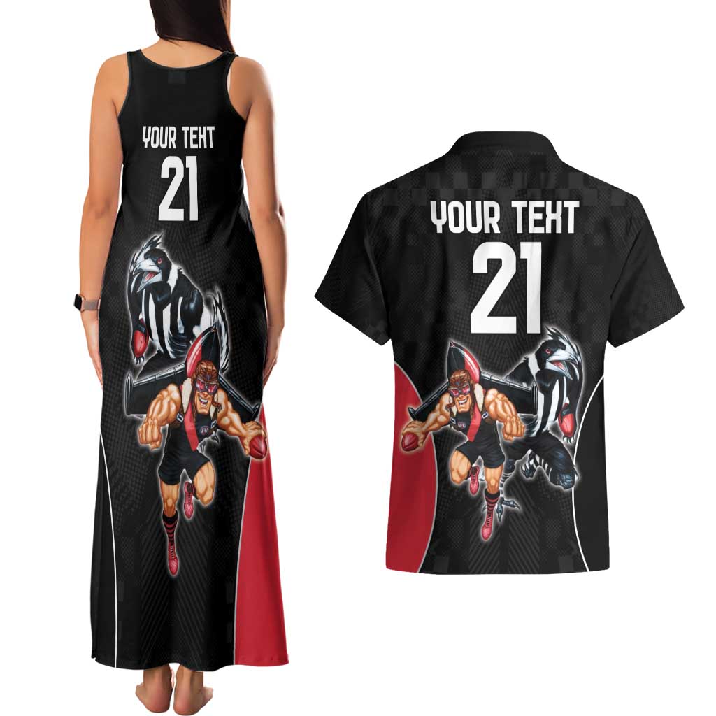 Custom Essendon and Collingwood Couples Matching Tank Maxi Dress and Hawaiian Shirt Together Sporty Style