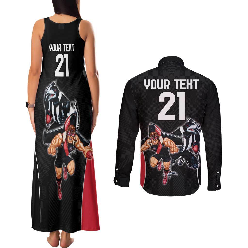 Custom Essendon and Collingwood Couples Matching Tank Maxi Dress and Long Sleeve Button Shirt Together Sporty Style