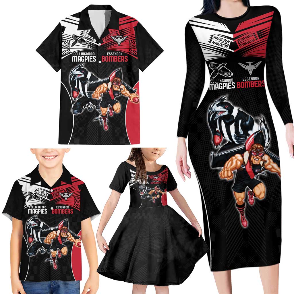 Custom Essendon and Collingwood Family Matching Long Sleeve Bodycon Dress and Hawaiian Shirt Together Sporty Style