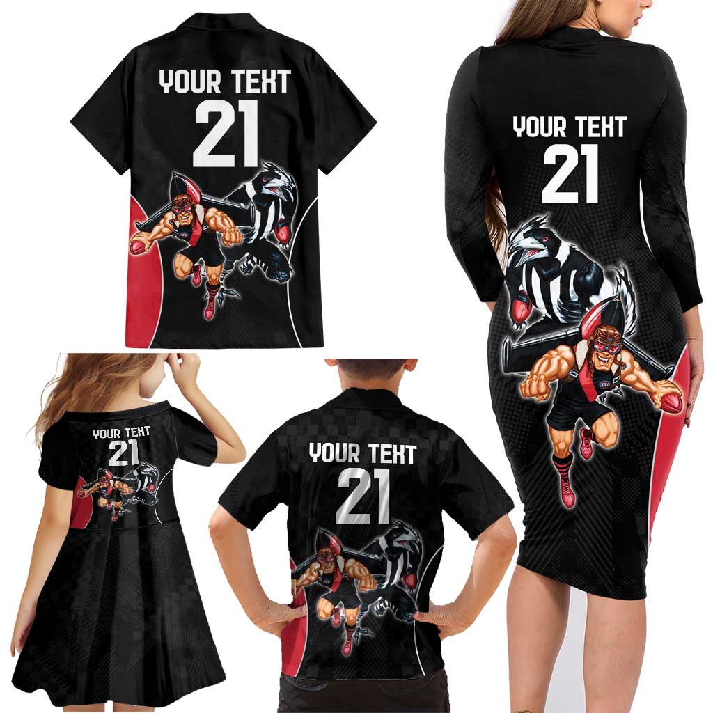 Custom Essendon and Collingwood Family Matching Long Sleeve Bodycon Dress and Hawaiian Shirt Together Sporty Style