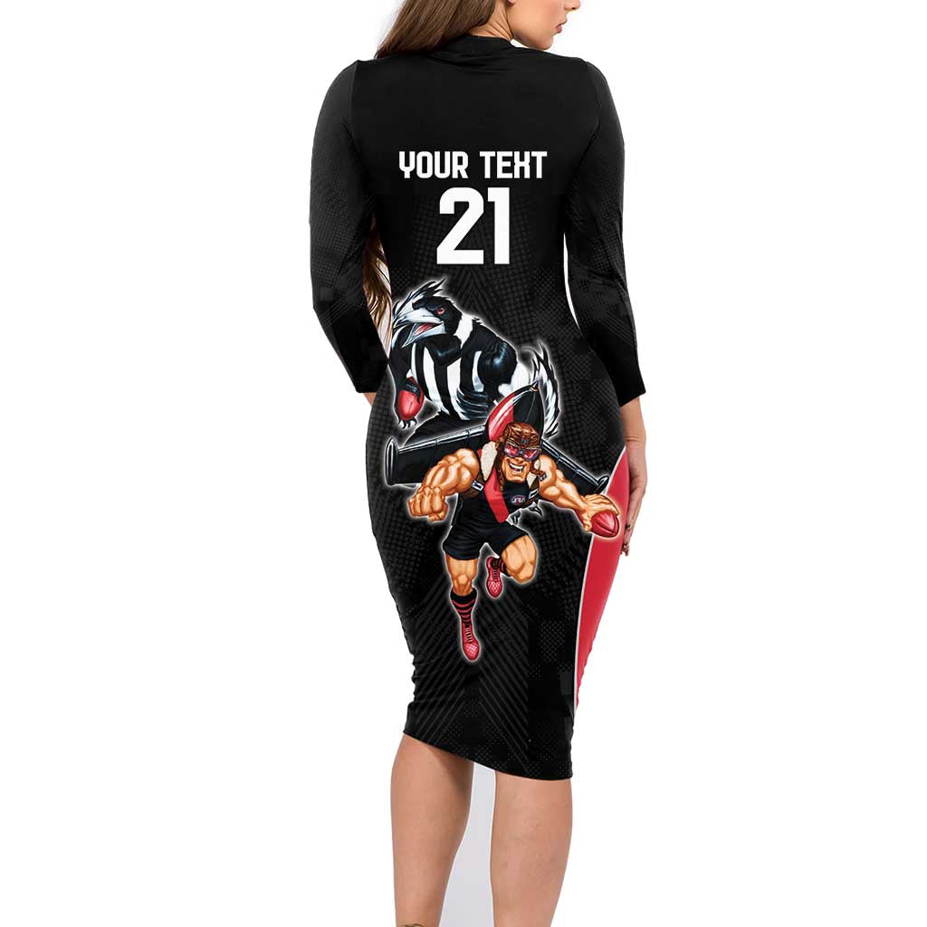 Custom Essendon and Collingwood Family Matching Long Sleeve Bodycon Dress and Hawaiian Shirt Together Sporty Style