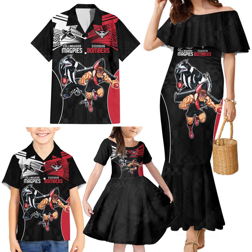 Custom Essendon and Collingwood Family Matching Mermaid Dress and Hawaiian Shirt Together Sporty Style