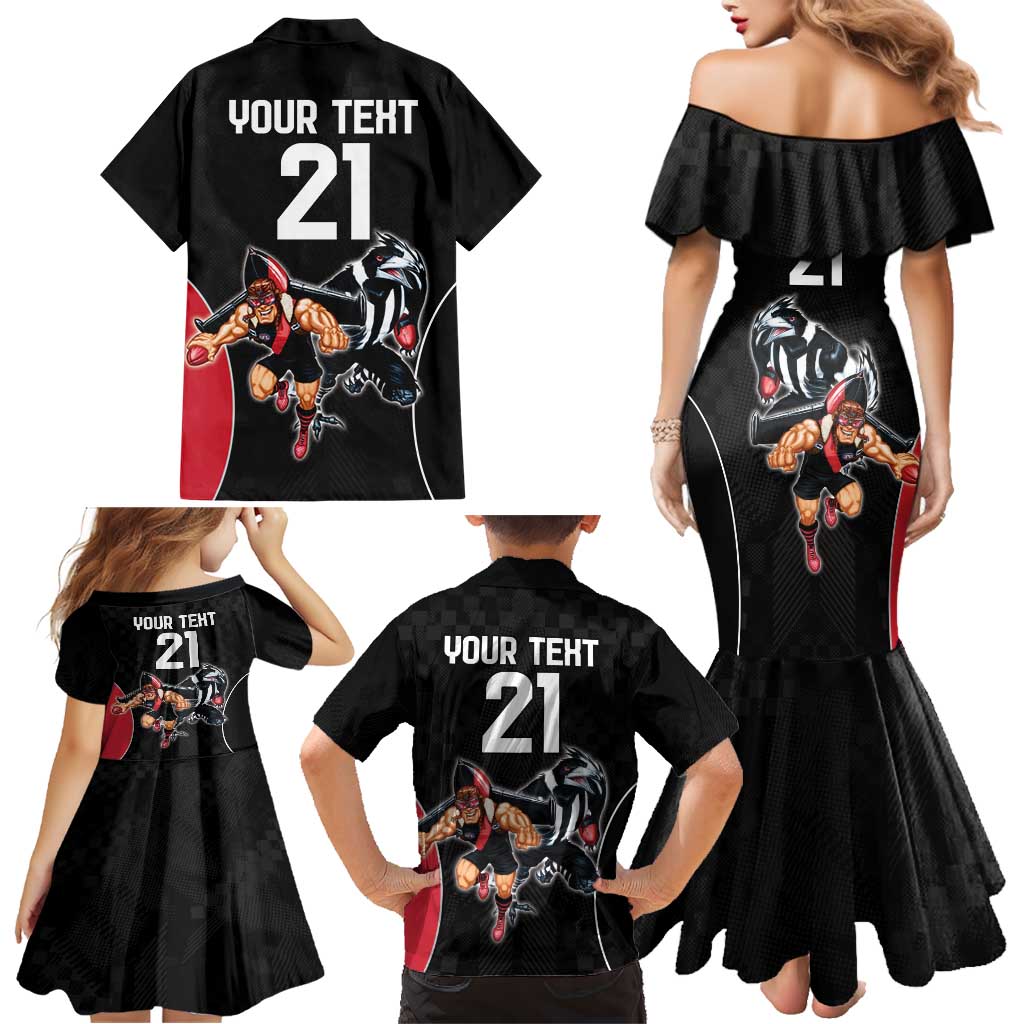 Custom Essendon and Collingwood Family Matching Mermaid Dress and Hawaiian Shirt Together Sporty Style