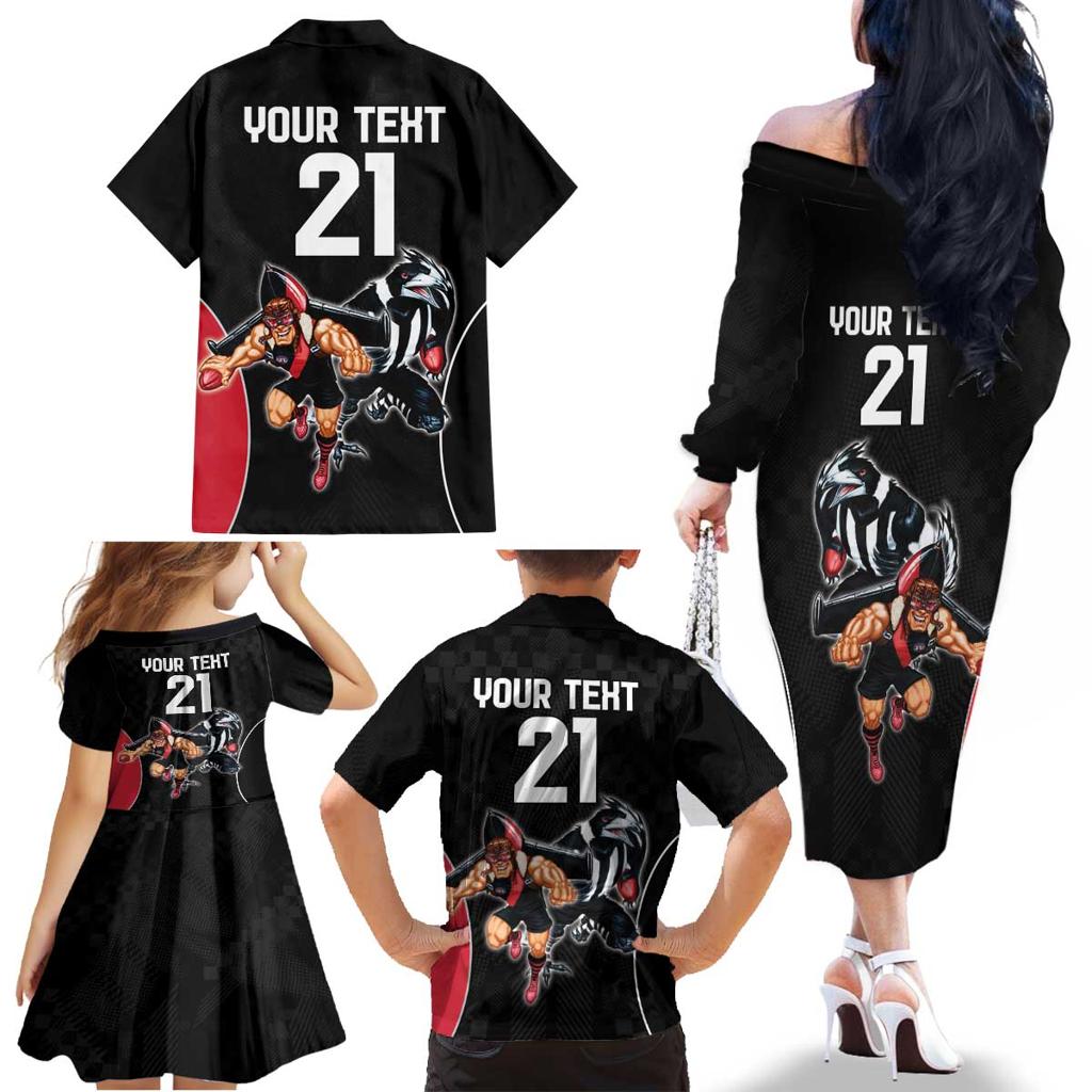 Custom Essendon and Collingwood Family Matching Off The Shoulder Long Sleeve Dress and Hawaiian Shirt Together Sporty Style