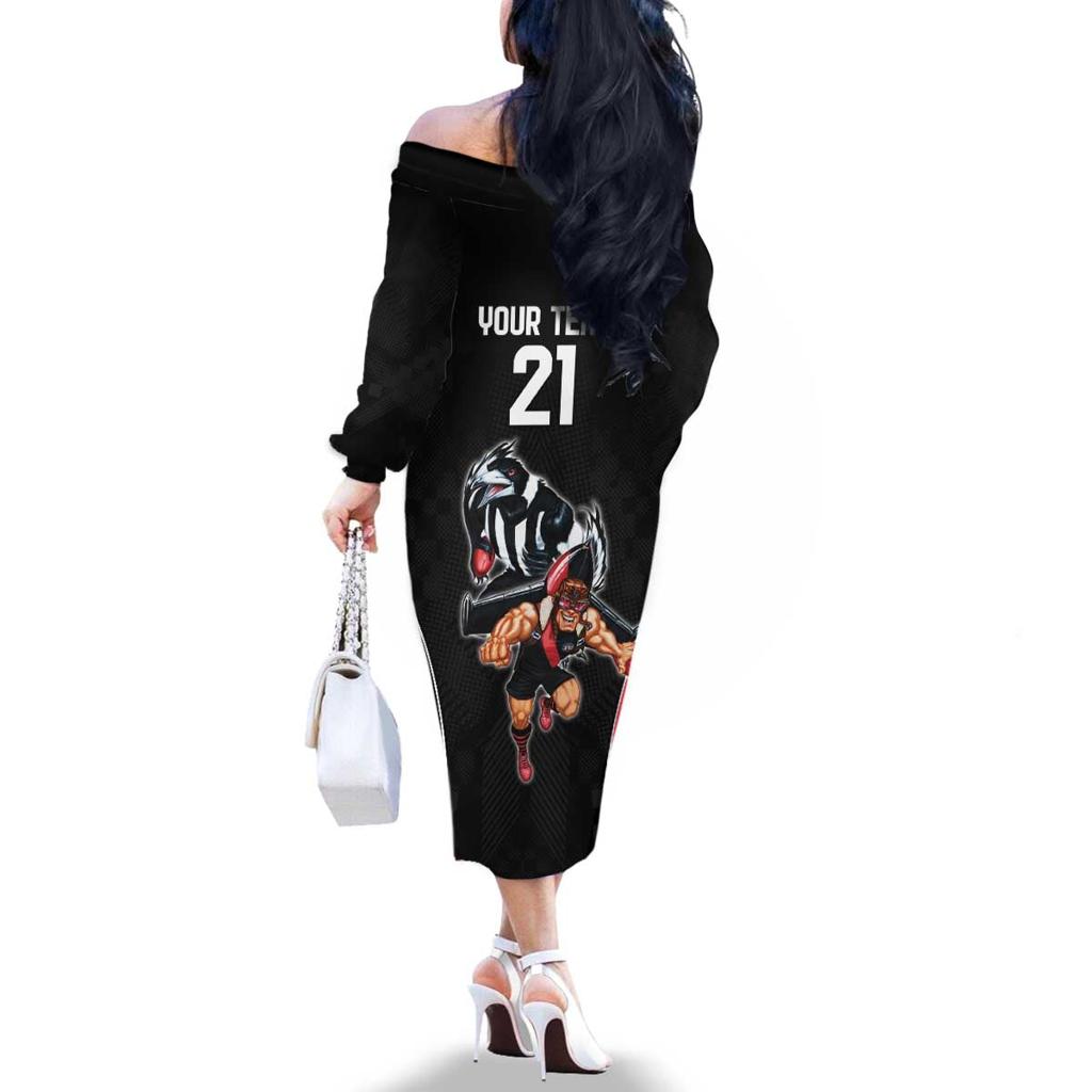 Custom Essendon and Collingwood Family Matching Off The Shoulder Long Sleeve Dress and Hawaiian Shirt Together Sporty Style