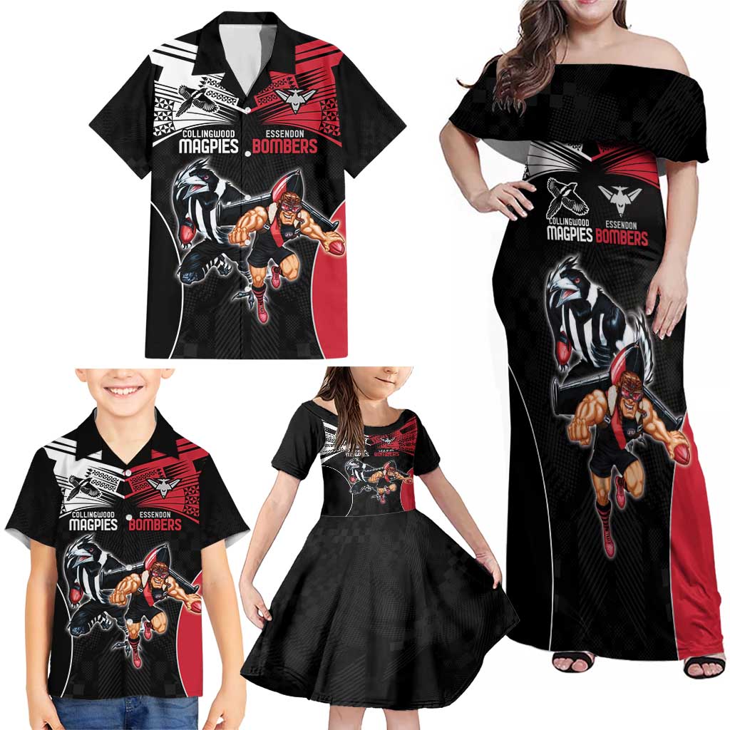 Custom Essendon and Collingwood Family Matching Off Shoulder Maxi Dress and Hawaiian Shirt Together Sporty Style
