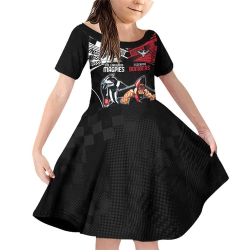 Custom Essendon and Collingwood Family Matching Off Shoulder Short Dress and Hawaiian Shirt Together Sporty Style