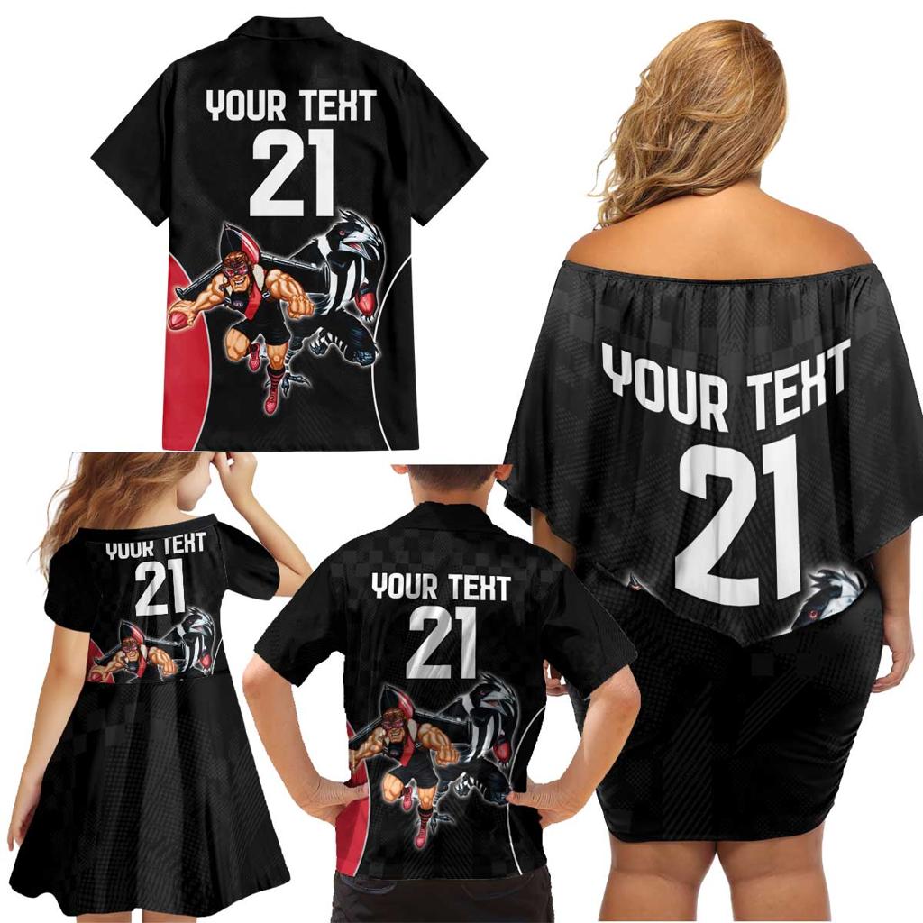 Custom Essendon and Collingwood Family Matching Off Shoulder Short Dress and Hawaiian Shirt Together Sporty Style
