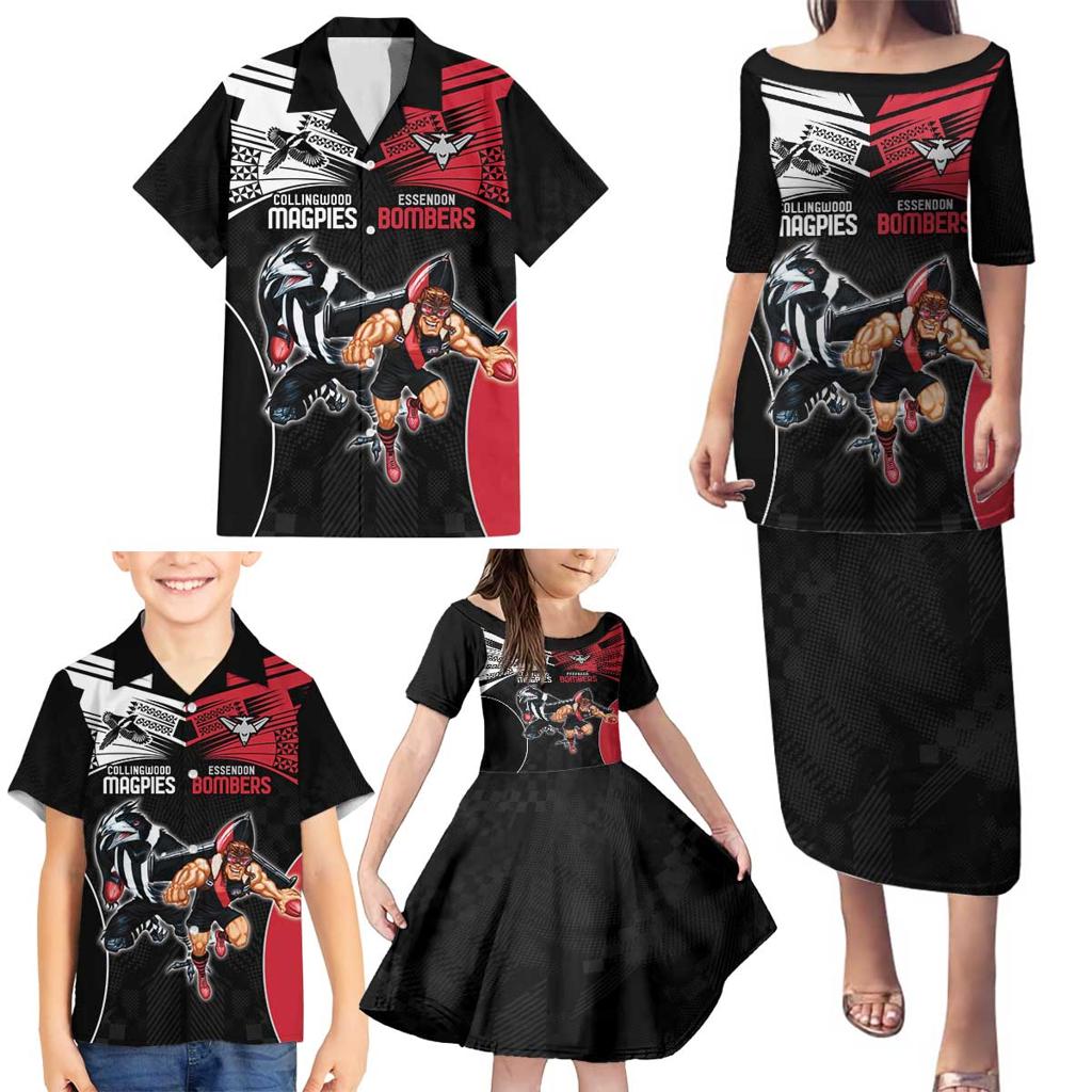 Custom Essendon and Collingwood Family Matching Puletasi and Hawaiian Shirt Together Sporty Style