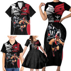 Custom Essendon and Collingwood Family Matching Short Sleeve Bodycon Dress and Hawaiian Shirt Together Sporty Style