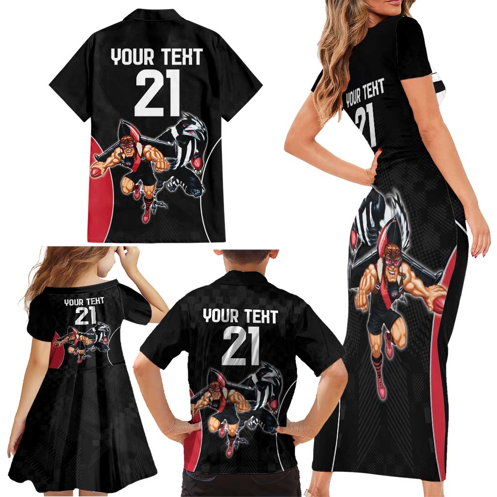 Custom Essendon and Collingwood Family Matching Short Sleeve Bodycon Dress and Hawaiian Shirt Together Sporty Style