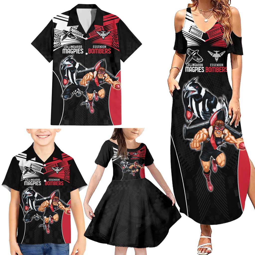 Custom Essendon and Collingwood Family Matching Summer Maxi Dress and Hawaiian Shirt Together Sporty Style