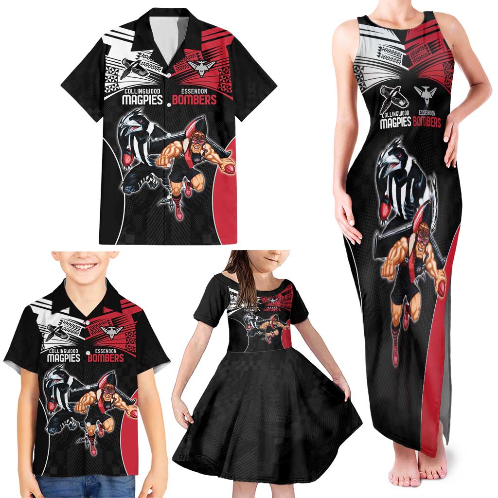 Custom Essendon and Collingwood Family Matching Tank Maxi Dress and Hawaiian Shirt Together Sporty Style
