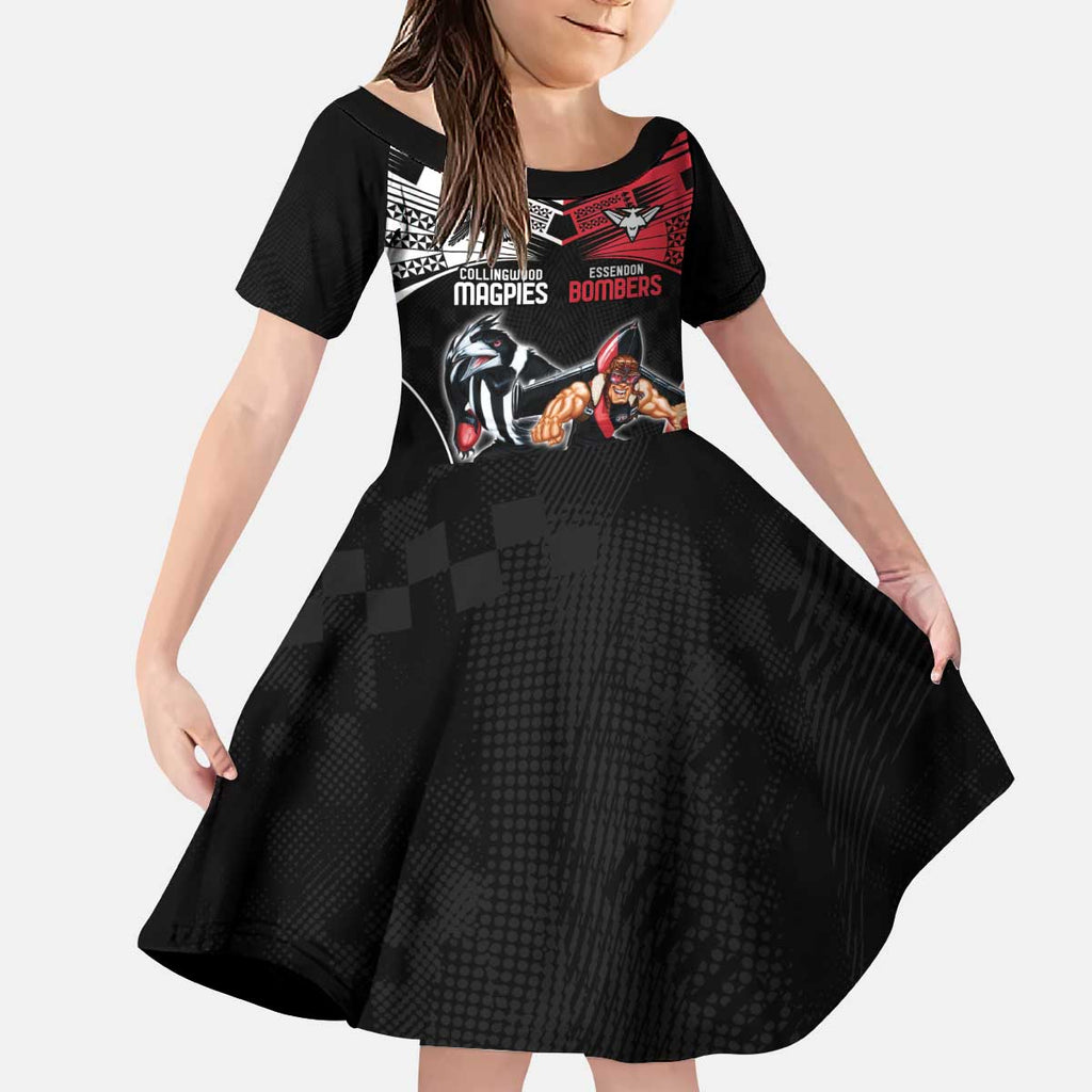Custom Essendon and Collingwood Kid Short Sleeve Dress Together Sporty Style