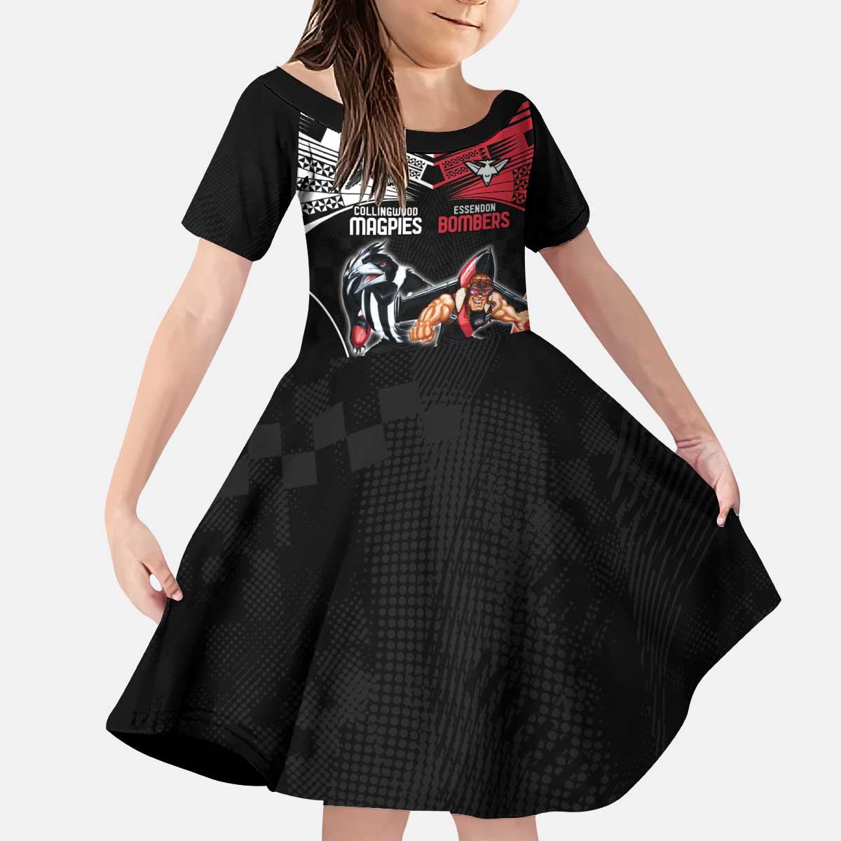 Custom Essendon and Collingwood Kid Short Sleeve Dress Together Sporty Style