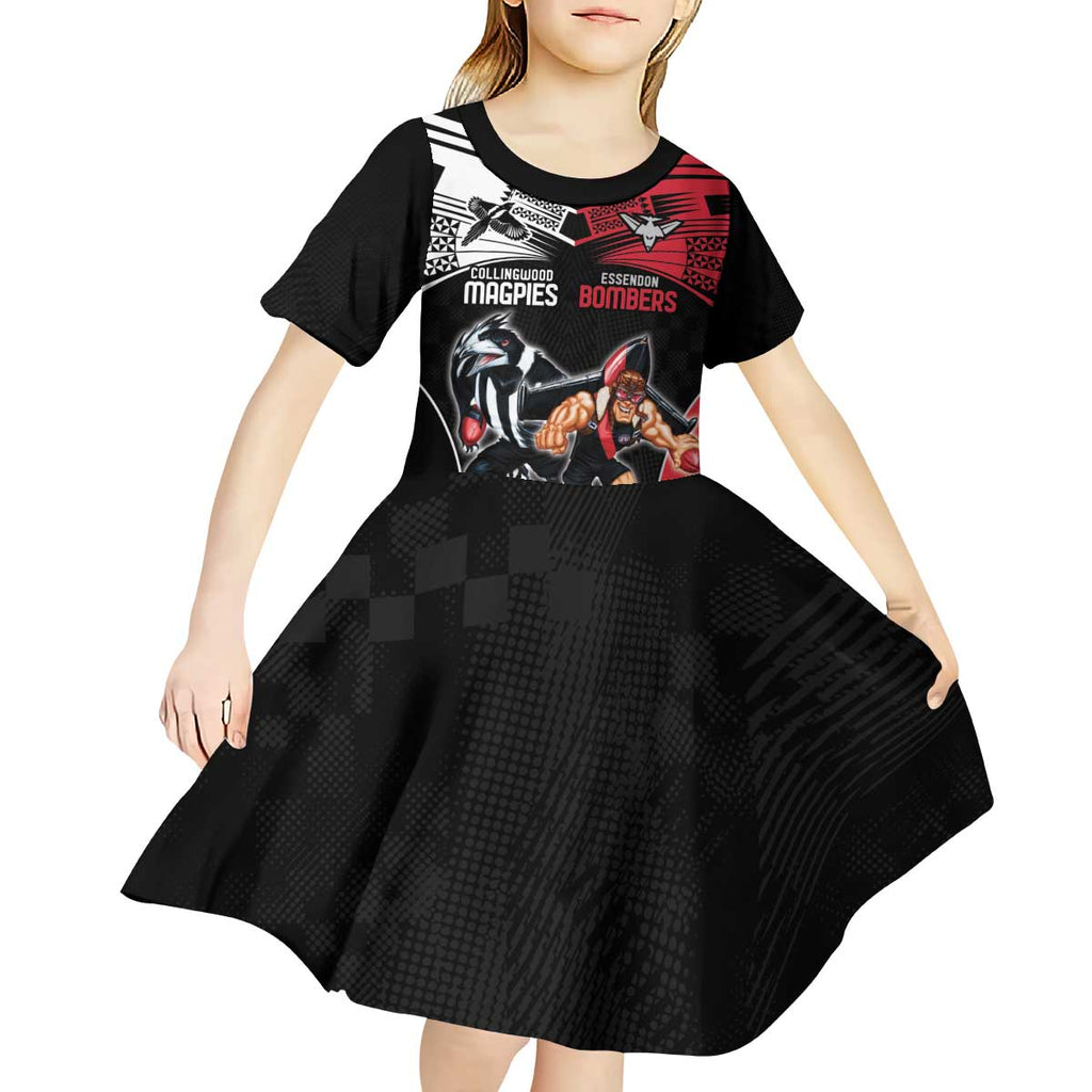 Custom Essendon and Collingwood Kid Short Sleeve Dress Together Sporty Style