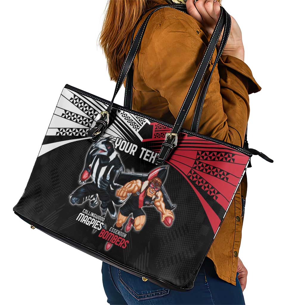 Custom Essendon and Collingwood Leather Tote Bag Together Sporty Style