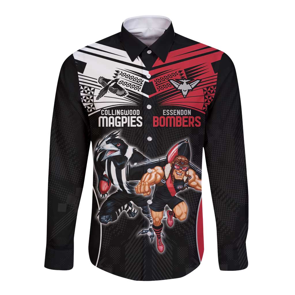 Custom Essendon and Collingwood Long Sleeve Button Shirt Together Sporty Style