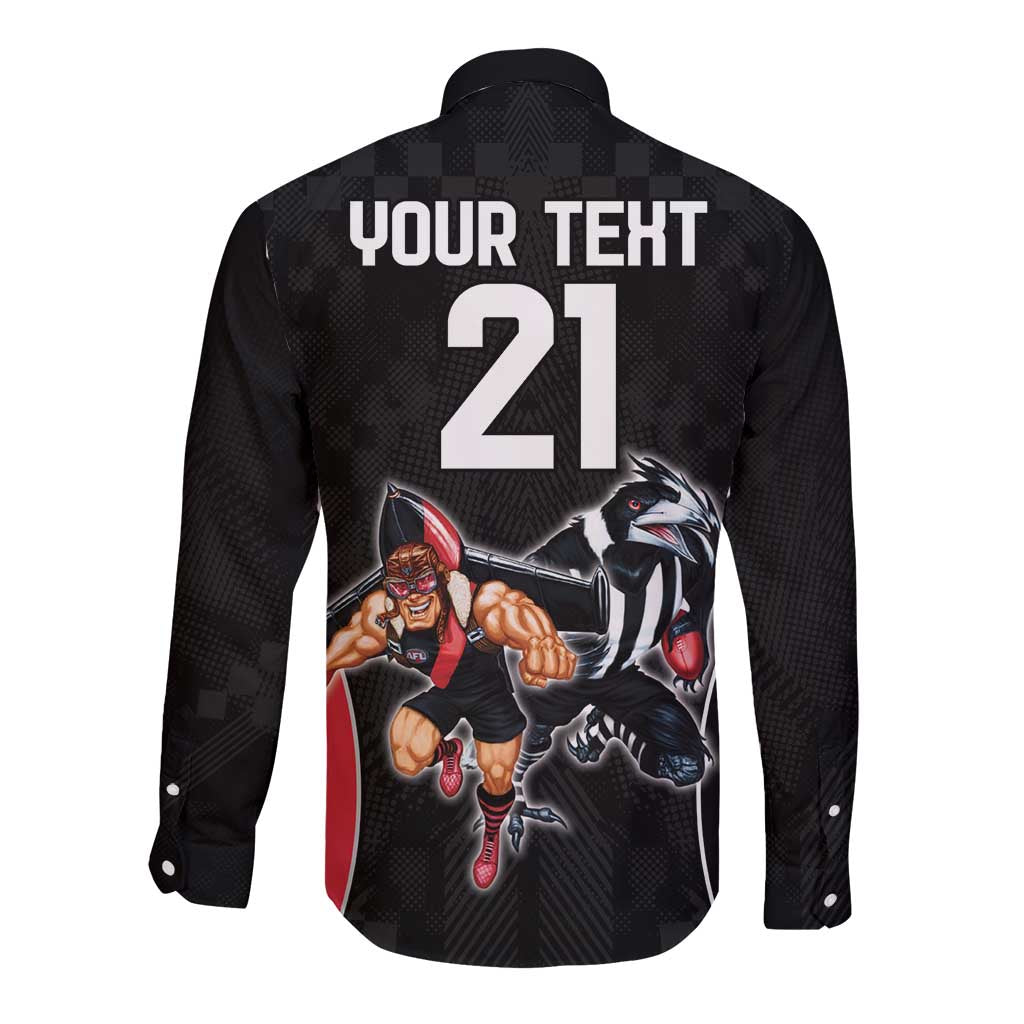 Custom Essendon and Collingwood Long Sleeve Button Shirt Together Sporty Style