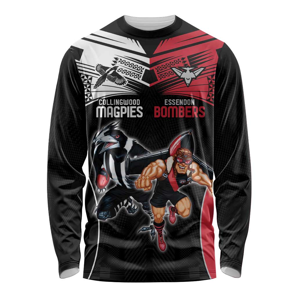 Custom Essendon and Collingwood Long Sleeve Shirt Together Sporty Style