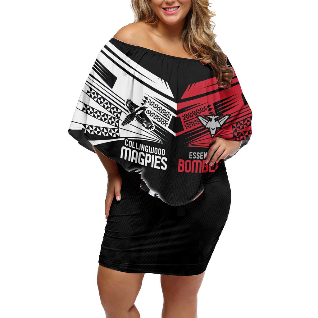 Custom Essendon and Collingwood Off Shoulder Short Dress Together Sporty Style