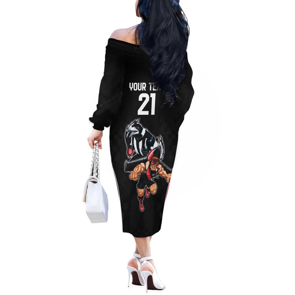 Custom Essendon and Collingwood Off The Shoulder Long Sleeve Dress Together Sporty Style