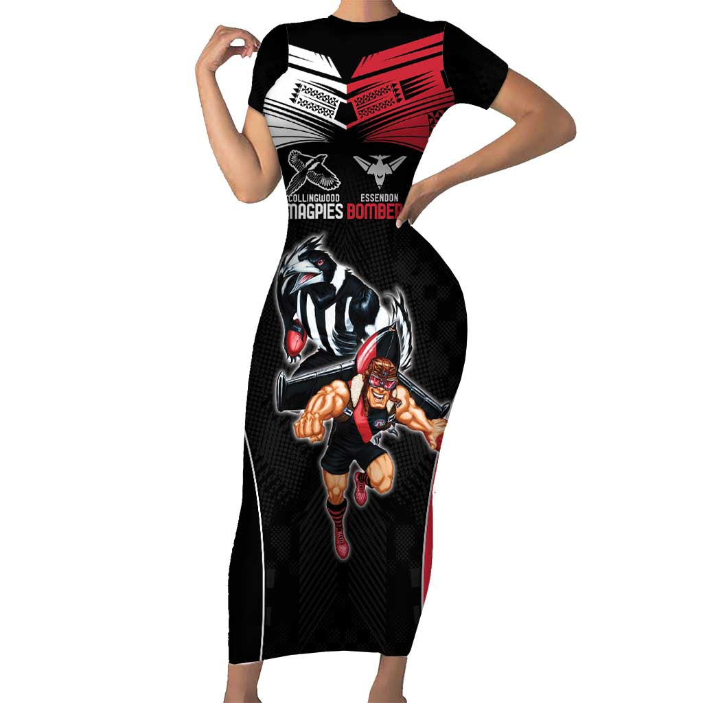 Custom Essendon and Collingwood Short Sleeve Bodycon Dress Together Sporty Style