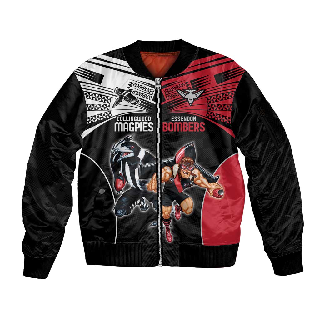 Custom Essendon and Collingwood Sleeve Zip Bomber Jacket Together Sporty Style