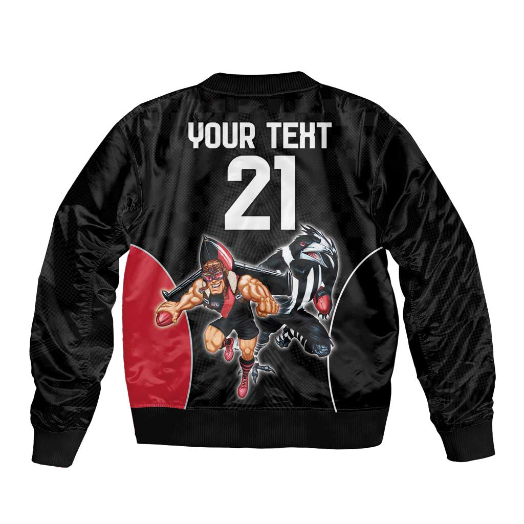 Custom Essendon and Collingwood Sleeve Zip Bomber Jacket Together Sporty Style