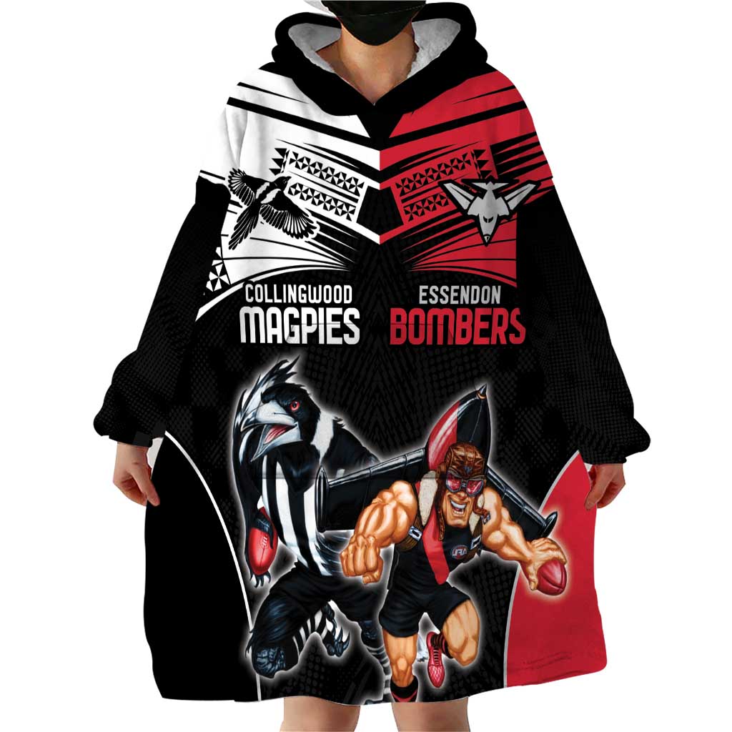 Custom Essendon and Collingwood Wearable Blanket Hoodie Together Sporty Style