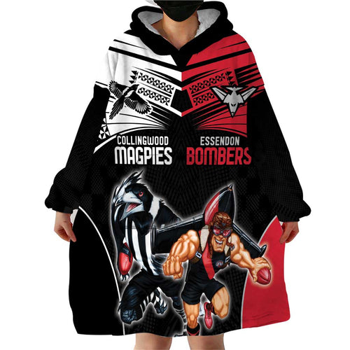 Custom Essendon and Collingwood Wearable Blanket Hoodie Together Sporty Style