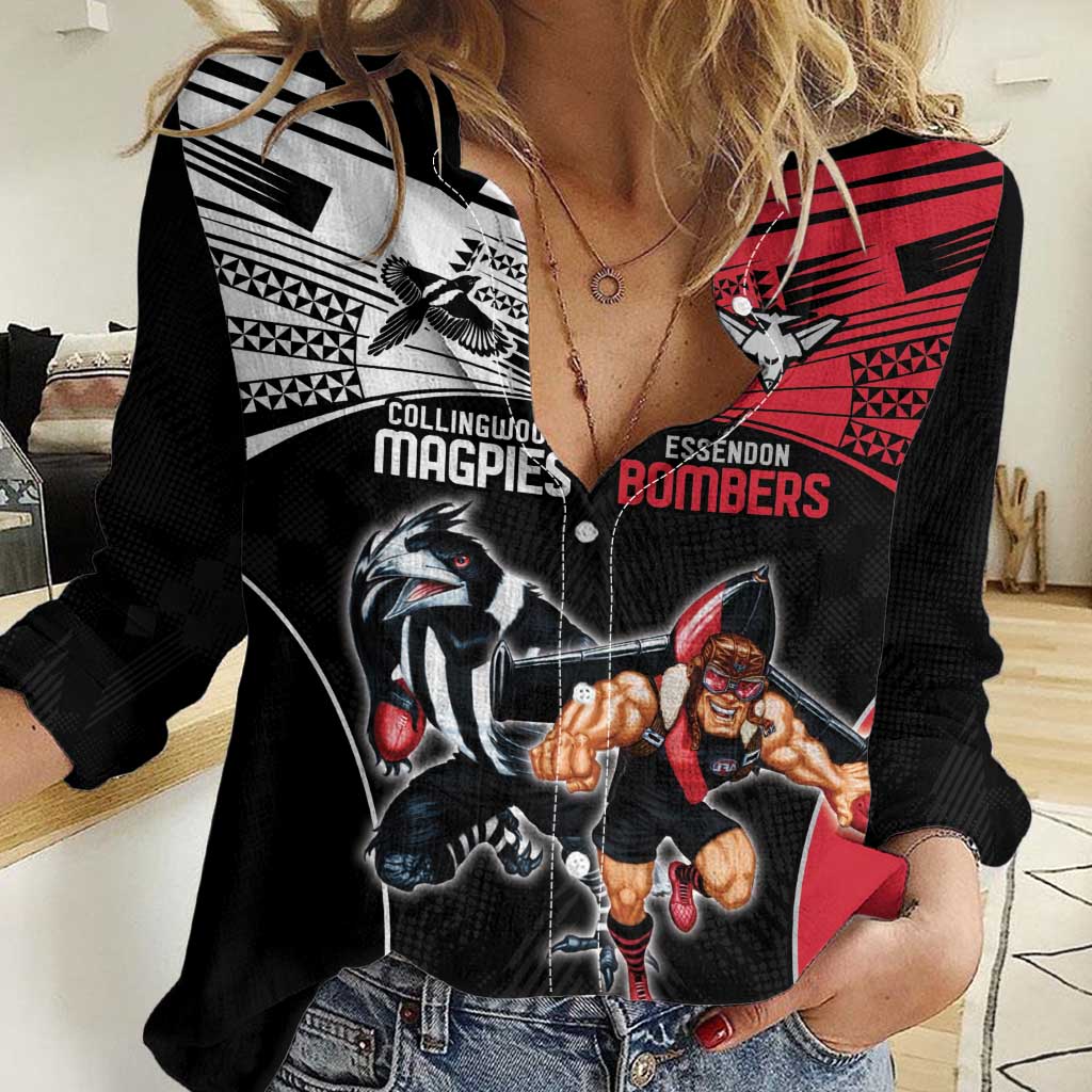 Custom Essendon and Collingwood Women Casual Shirt Together Sporty Style