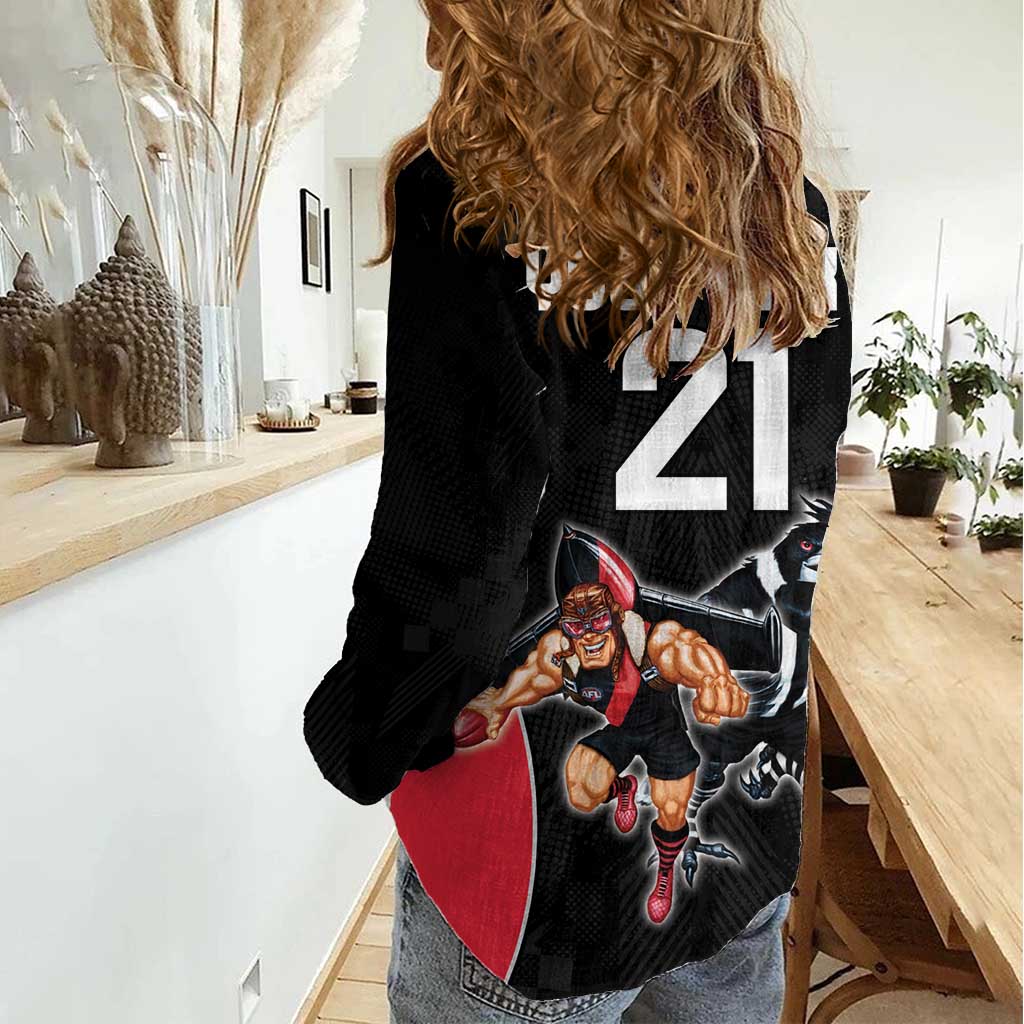 Custom Essendon and Collingwood Women Casual Shirt Together Sporty Style