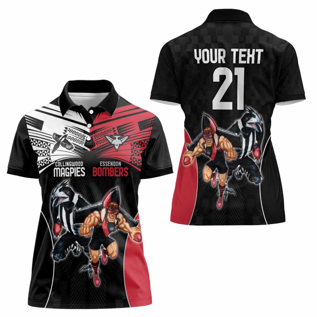 Custom Essendon and Collingwood Women Polo Shirt Together Sporty Style