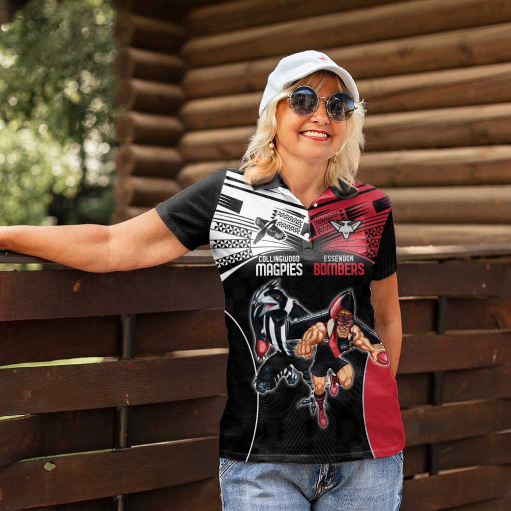 Custom Essendon and Collingwood Women Polo Shirt Together Sporty Style