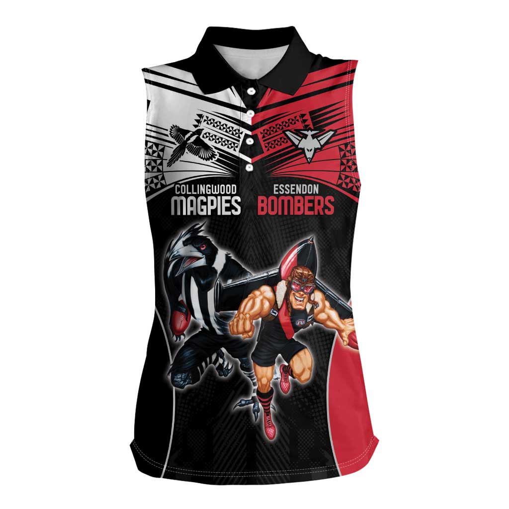 Custom Essendon and Collingwood Women Sleeveless Polo Shirt Together Sporty Style