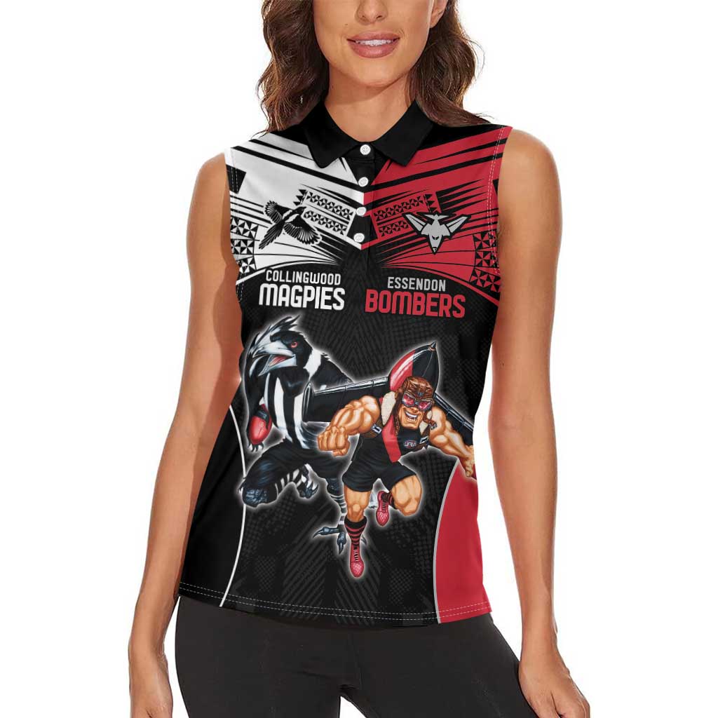 Custom Essendon and Collingwood Women Sleeveless Polo Shirt Together Sporty Style