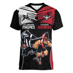 Custom Essendon and Collingwood Women V-Neck T-Shirt Together Sporty Style