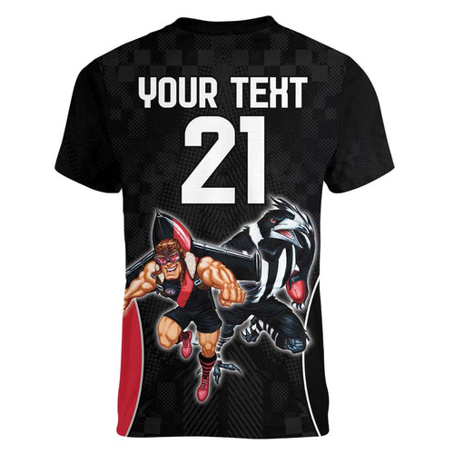 Custom Essendon and Collingwood Women V-Neck T-Shirt Together Sporty Style