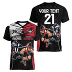 Custom Essendon and Collingwood Women V-Neck T-Shirt Together Sporty Style