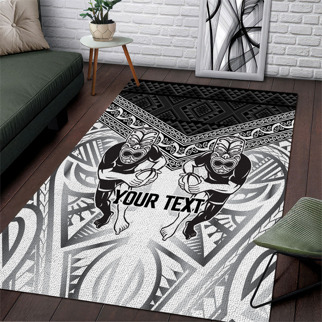 Custom Rugby New Zealand Black Fern Area Rug Niho Taniwha Inspired