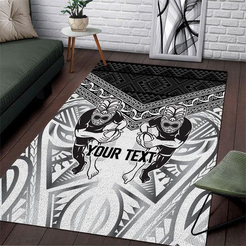 Custom Rugby New Zealand Black Fern Area Rug Niho Taniwha Inspired