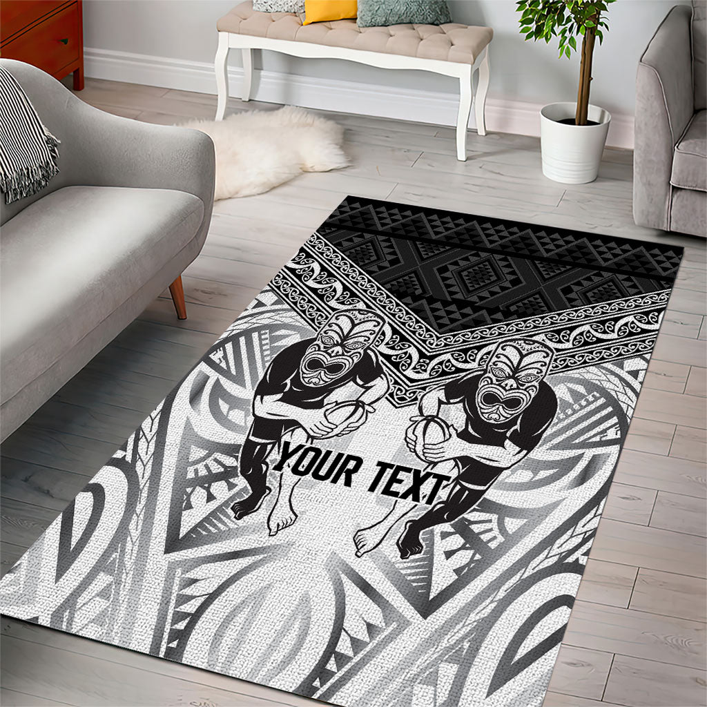 Custom Rugby New Zealand Black Fern Area Rug Niho Taniwha Inspired