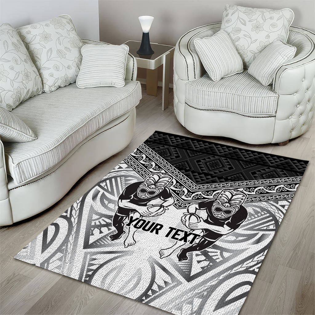 Custom Rugby New Zealand Black Fern Area Rug Niho Taniwha Inspired