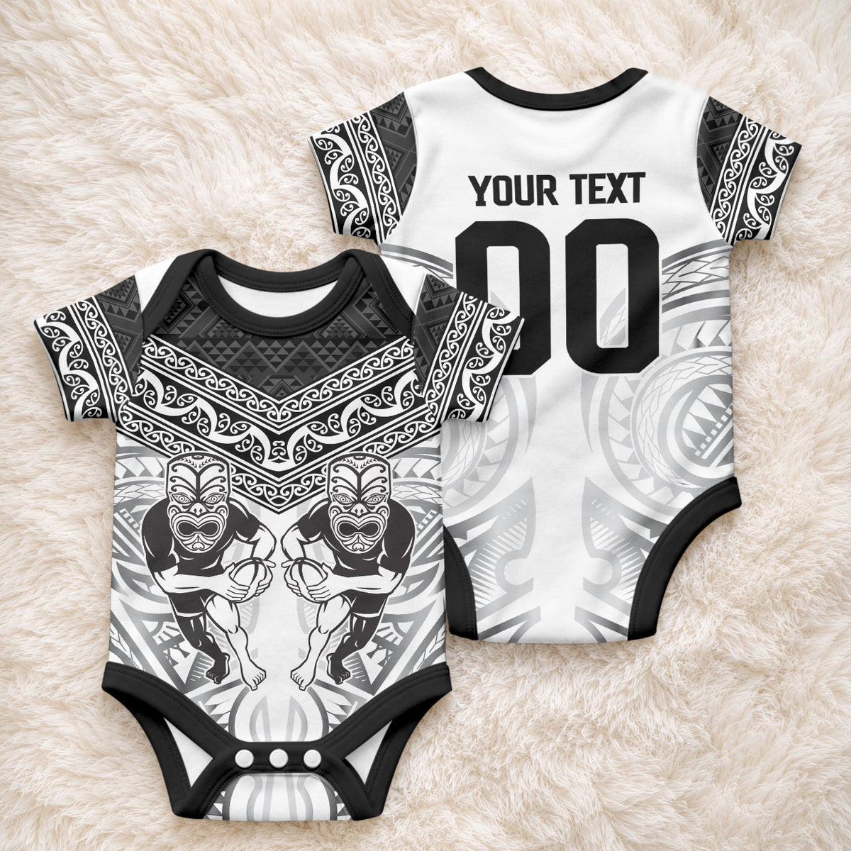 Custom Rugby New Zealand Black Fern Baby Onesie Niho Taniwha Inspired