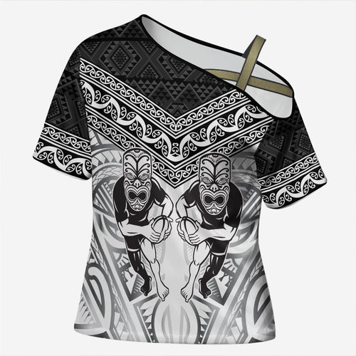 Custom Rugby New Zealand Black Fern Cross Shoulder Shirt Niho Taniwha Inspired