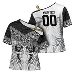 Custom Rugby New Zealand Black Fern Cross Shoulder Shirt Niho Taniwha Inspired